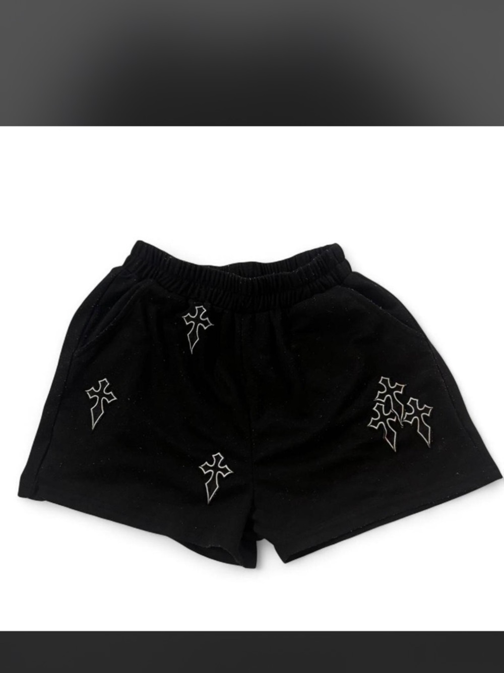 ROMWE Black Shorts with White Cross Embroidery